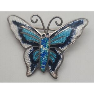 Vintage signed Jeronimo Fuentes sterling silver 925 enamel BUTTERFLY‎ brooch pin